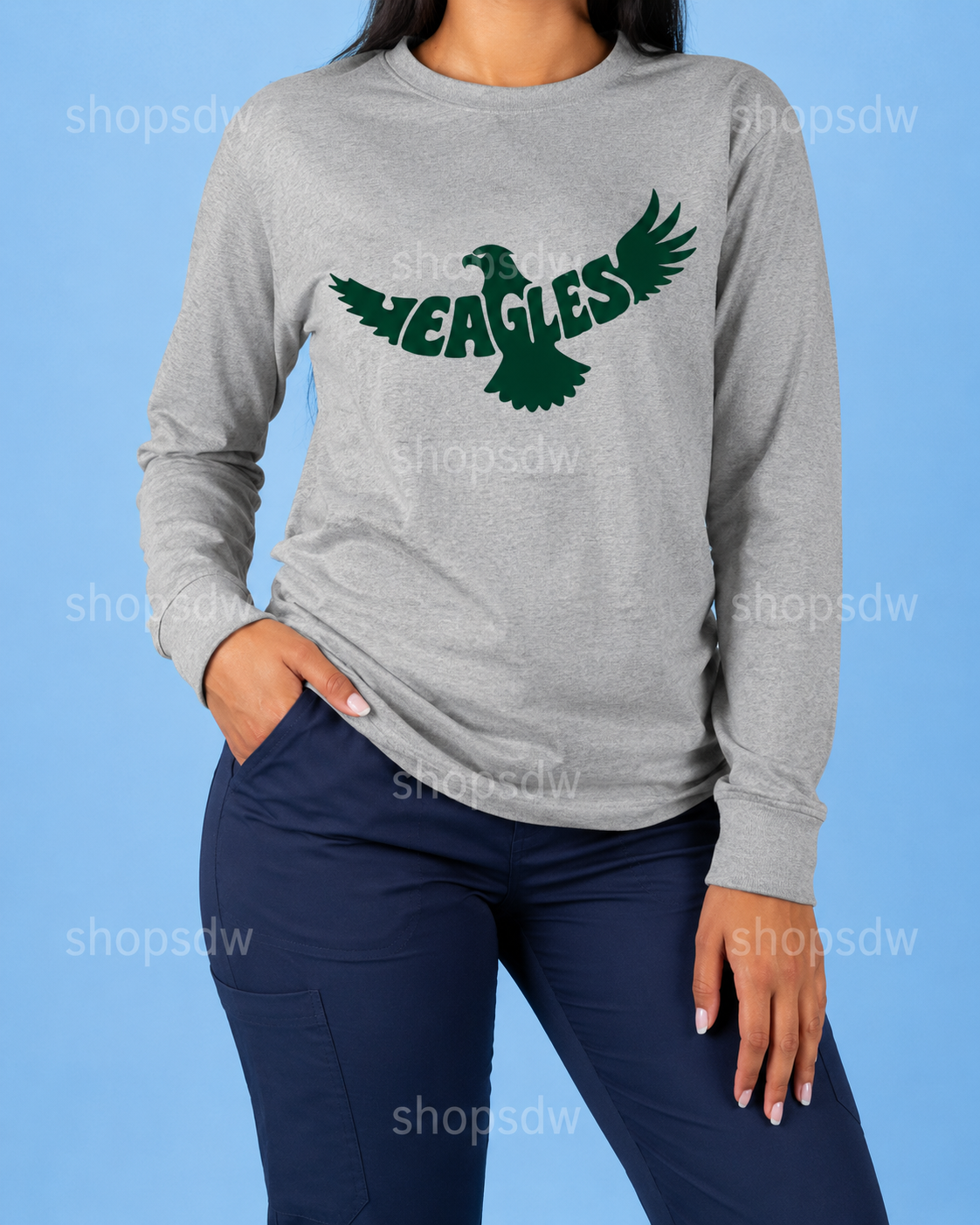 Eagles Wordmark Eagle Crewneck — Sport Grey