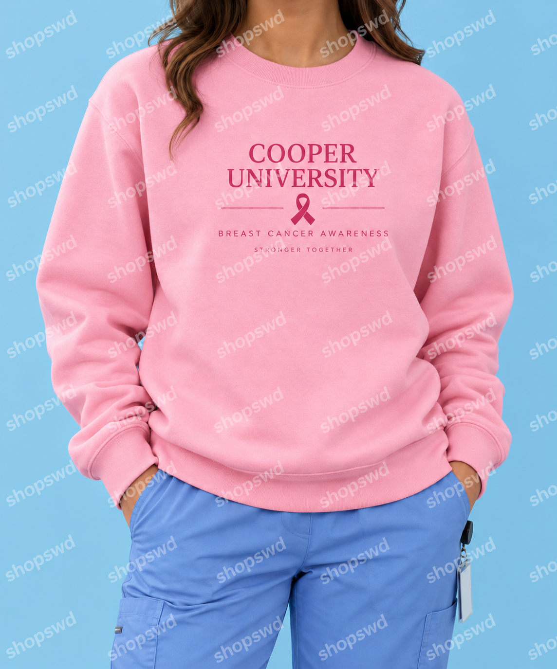 Cooper University Breast Cancer Awareness Crewneck — Pink Stronger Together
